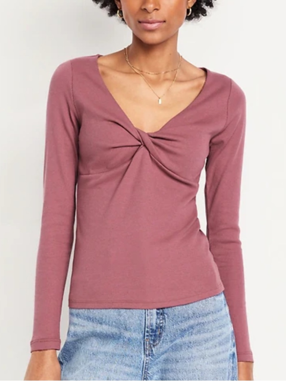 Old Navy Twist-Front Long-Sleeve Top - Dusty Rose pink Mauve M